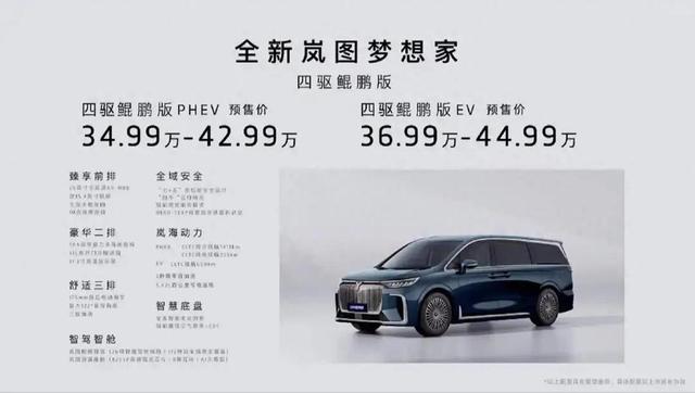 岚图汽车发布梦想家豪华MPV，34.99万起有两种动力共四款车型